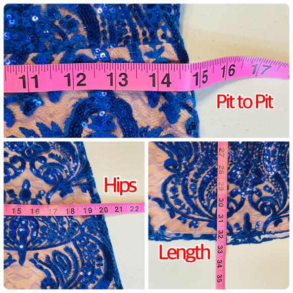 Free People Navy Blue Sequin Lace Nude Strappy Cocktail Fancy Slip Dress 4 NWT - Picture 12 of 14